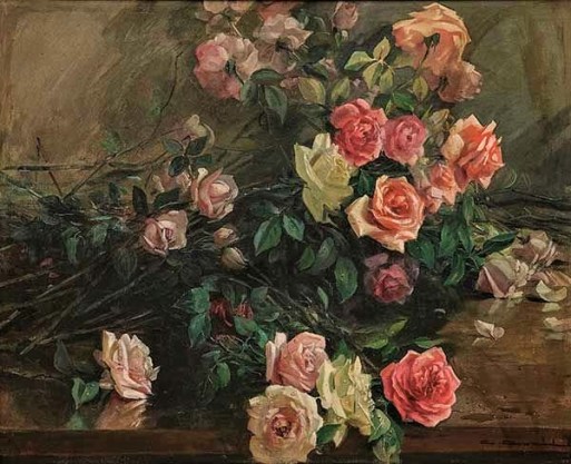 CARLOS OSWALD, (Brasil,1882-1971)Rosas, Óleo s tela, 75 x 92 cm