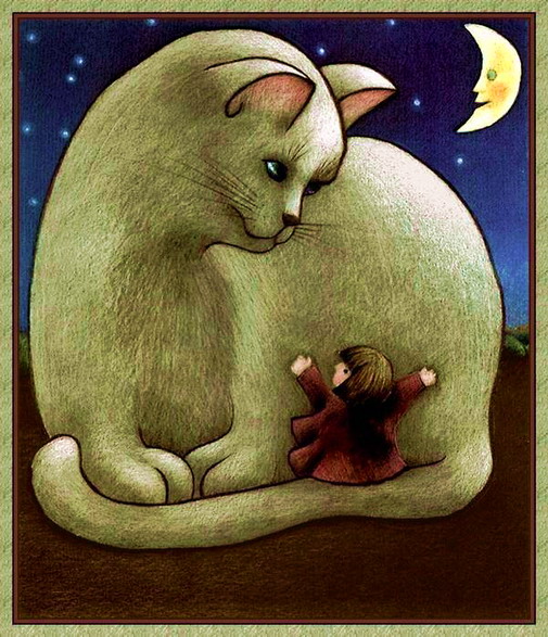 gato com menina Anne_Mortimer