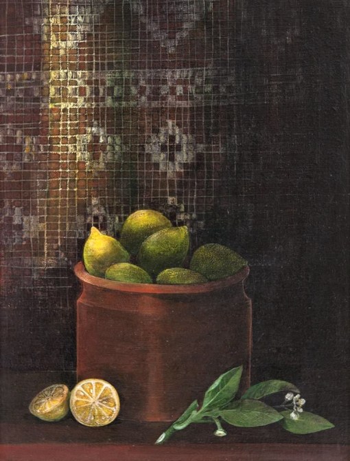 Sonya Grassmann, (Bulgária-Brasil, 1933-1997) Limões,38 x 28 cm,óleo sobre Eucatex, ass. inf. dir.