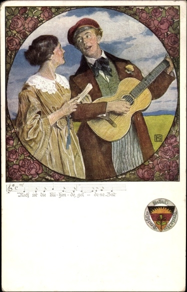 Artist Song Postcard Kutzer, Ernst, Frau und Mann, Gitarre, Deutscher Schulverein, 1913