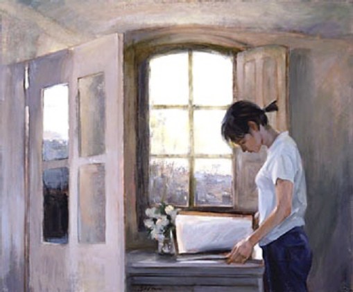 Chen Bolan (China, 1955) Girl Reading Near a Window