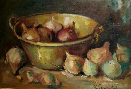 Maria Márcia Pimentel (Brasil,1940)ALhos,Óleo sobre tela,24 x 35 cm