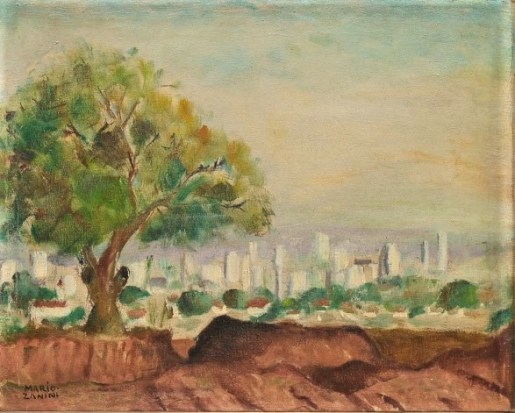 MARIO ZANINI (1907-1971). Paisagem Urbana em Bauru - SP, óleo stela, 36 X 45. Assinado no c.i.e.