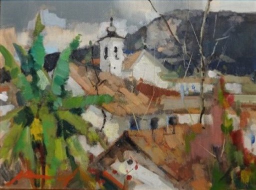Armínio Pascual (Brasil, 1920-2006)Paisagem colonial,1998, ose, 30 x 40 cm