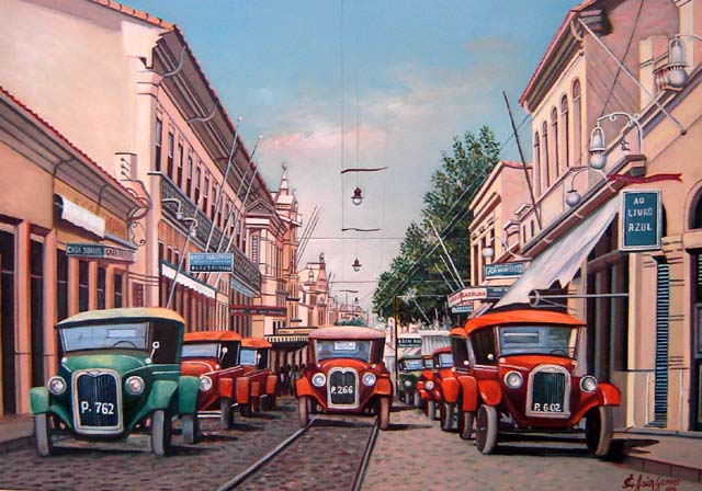 Jair Gomes (Brasil,1955)Rua Barão de Jaguara - Campinas 1930,Óleo sobre tela,50 x 70 cm
