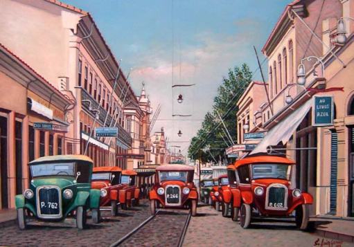 Jair Gomes (Brasil,1955)Rua Barão de Jaguara - Campinas 1930,Óleo sobre tela,50 x 70 cm