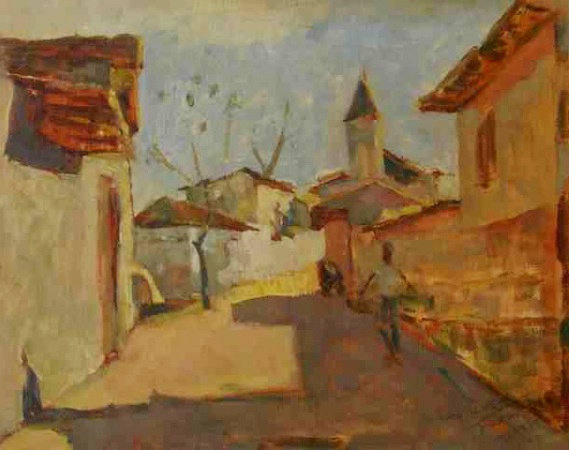 Fukushima, Tikashi (1920-2001) - Bairro Paraiso - Óleo sobre cartão - 33 x 42 cm - 1949
