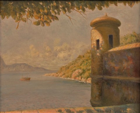 OSWALDO TEIXEIRA (1904-1975). Trecho do Forte de Gragoatá em Niterói, óleo s tela, 46 X 55.