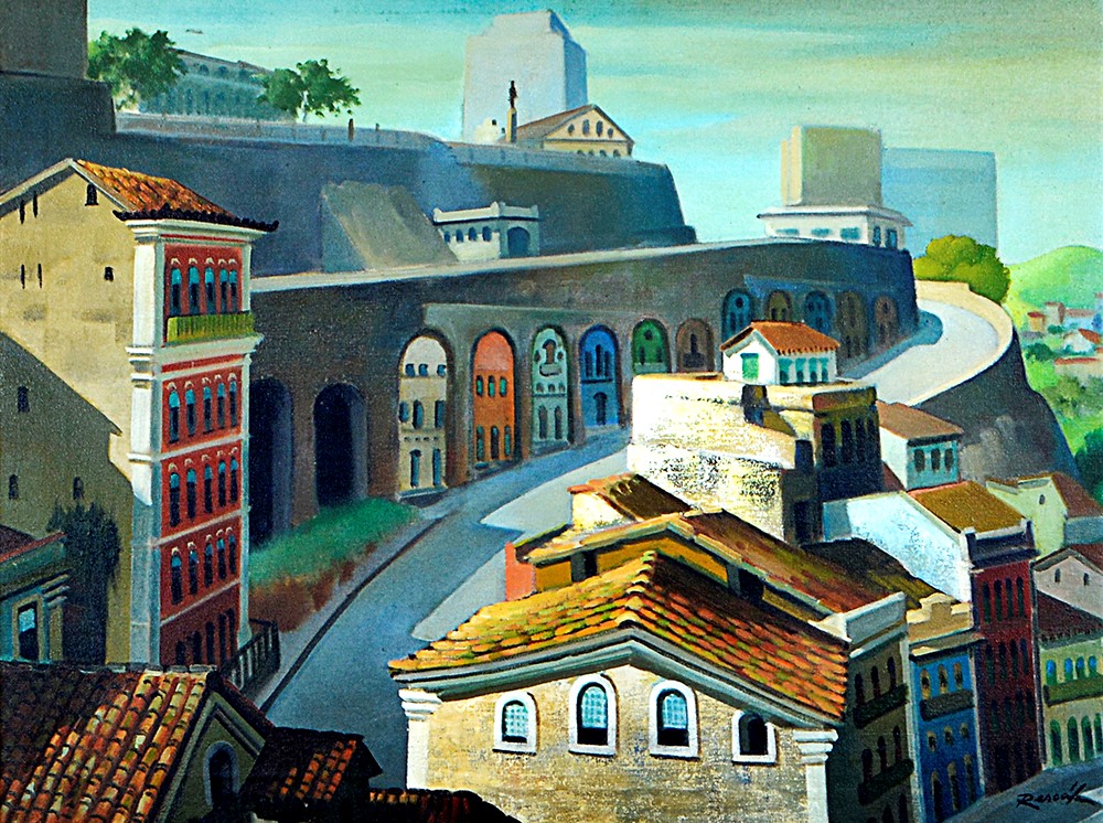 RESCALA, João José (1910 – 1986)Ladeira de Conceição , o.s.t. – 62 x 80 cm. Ass. frente e no verso ass, dat. 973, tit, localizado Salvador – BA