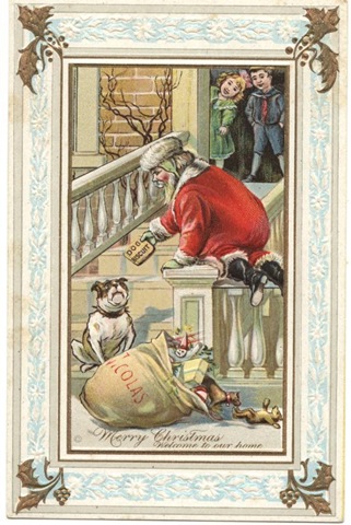 vintage-christmas-card-bulldog-santa-claus-children