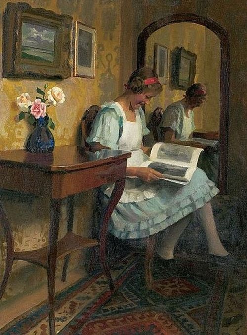 ariska reading (c.1928). Emil Pap (Hungarian, 1884-1945).