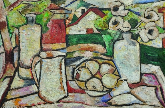 BONADEI, Aldo (1906 - 1974), Natureza morta com paisagem, 1969, Óleo s tela, ass. inf. esquerdo, 54 x 81 cm,