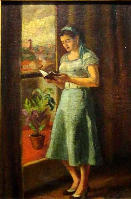 C. DE GENNARO, A leitura - Oleo sobre cartão - 29x19 cm - ACID Coleção do Professor e Dr. Luiz Fernando da Costa e Silva