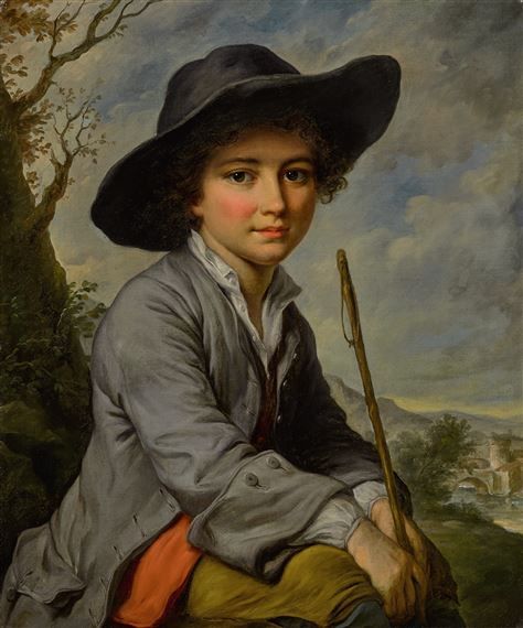 Catherine Lusurier (França, 1753-1781), A YOUNG BOY SEATED IN A LANDSCAPE,oil on canvas, 54 x 44 cm