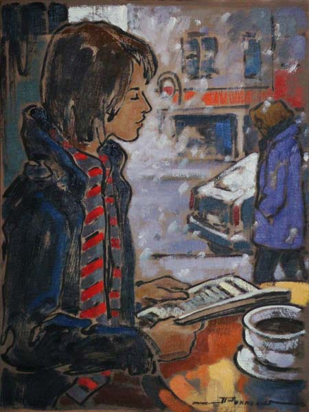 Jeannette PERREAULT (Canadá, 1958)- Première tempête, rue Mont-Royal, osplaca,30 x 23 cm