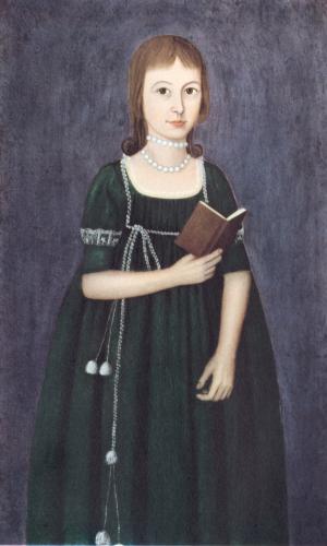 American Folk Art Painting, Unknown artist, Girl in Green, 1800