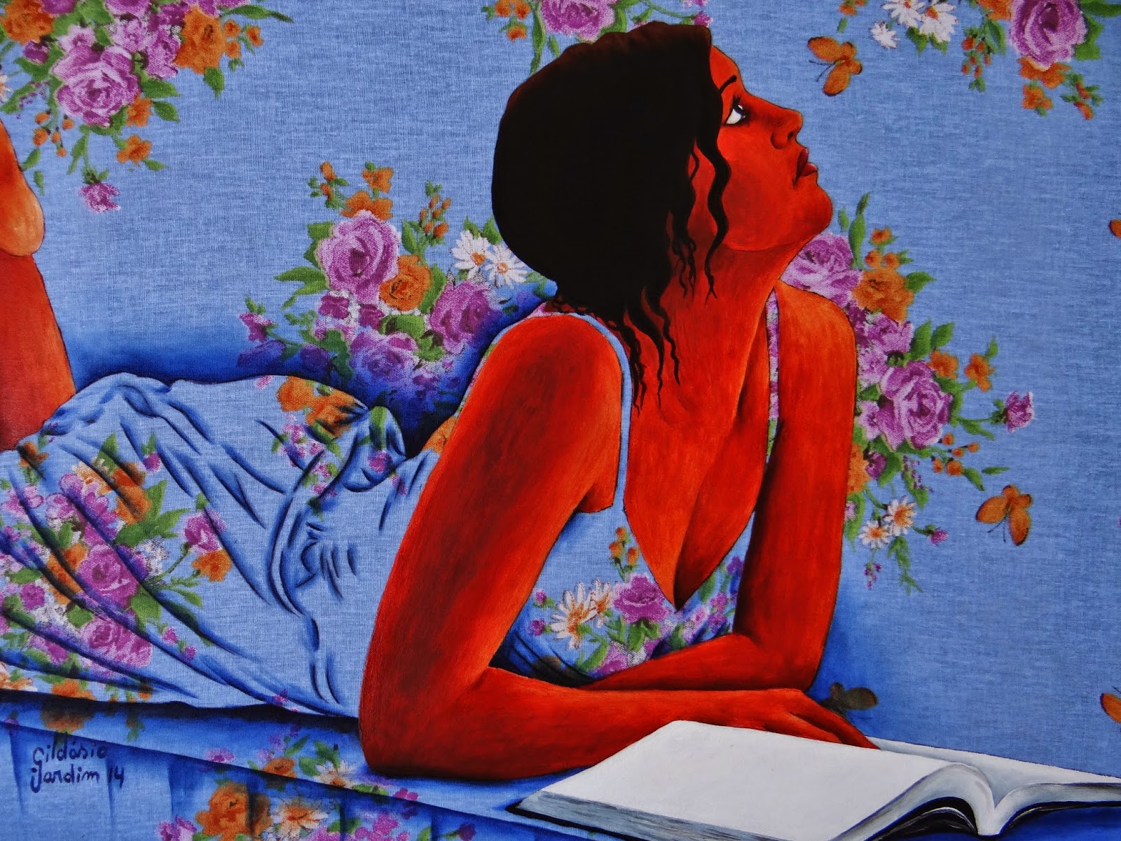 Gildásio Jardim Barbosa- do vale do Jequitinhonha - MG. Trabalho de pintura sobre tecidos estampados em tela. Que faz fusão dos personagens com as estampas