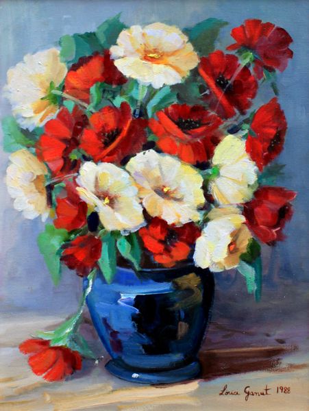 Lorice Ganut,(Brasil, 1932)Papoulas, Óleo sobre tela, 46 alt X 33 larg (cm), acid e verso, 1985