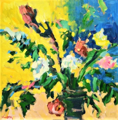 MAURO BANDEIRA DE MELLO (1960). Jarro com Flores do Campo, acrílica s tela, 50 X 50.