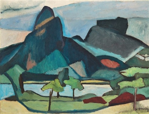 Aldo Bonadei, Dois irmãos e Pedra da Gávea, Óleo sobre tela,1964,60 X 77 cm