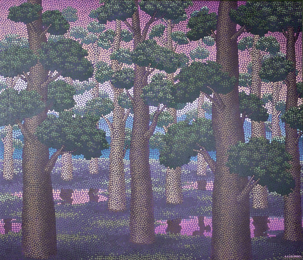 JOSÉ CLAUDINO NÓBREGA (1909-1995). Floresta, acrílica stela, 125 x 145 cm, ass. inferior direito, déc. 1970.