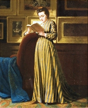 Michael Van Alphen (1840-) Senhora lendo na sala de quadros, 1870, 46 x 39 cm