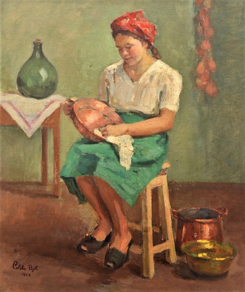 COLETE PUJOL (São Paulo, 1913 -1999) Dona do Lar. Óleo s tela. Ass. cie e datado de 1944. 46 x 38 cm