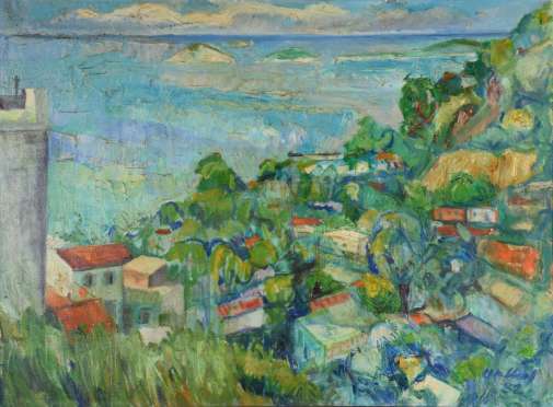 GERALDO ORTHOF (1903-1993)O VIDIGAL VISTO DO MEU, assinado e datado,1982, ost.74 x 102 cm