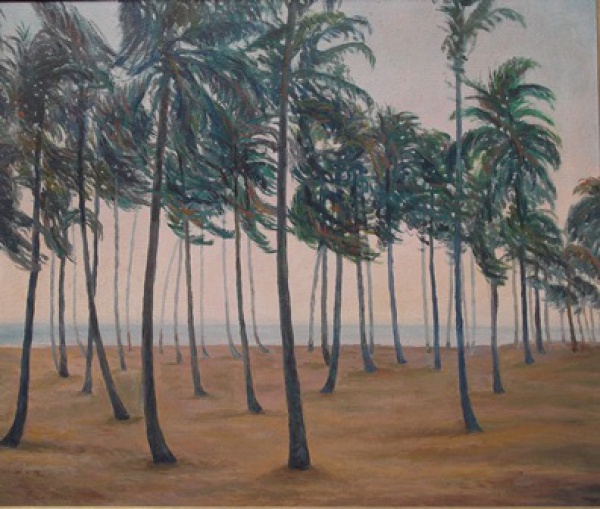 Hugo Adami. Paisagem praiana, óleo sobre tela, med. 60 x 80 cm, assinado c.i.direito. Pílade Francisco Hugo Adami