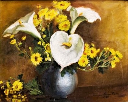IRACEMA OROSCO FREIRE - OST, Natureza Morta, VASO DE FLORES, COPO DE LEITE . 36 X 44