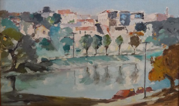 JENNER AUGUSTO (1924 - 2003). Paisagem do Dique na Bahia, óleo stela, 37 x 61. Assinado e datado (1980)