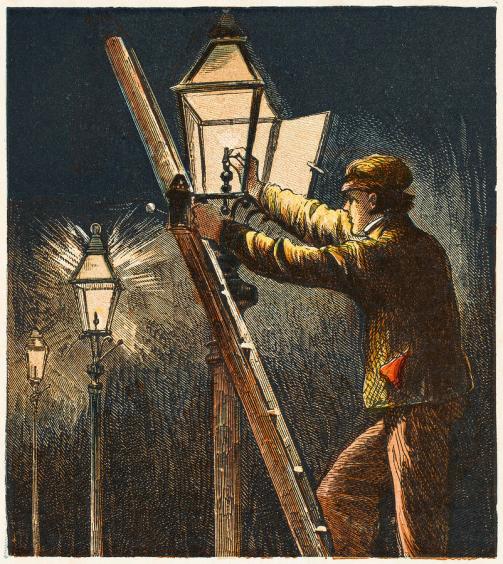 lamplighter-carrying-out-his-duty-mary-evans-picture-library