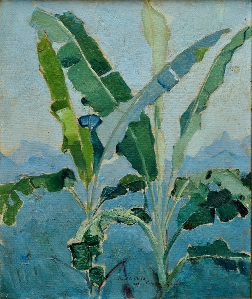 PAULO GAGARIN (1885-1980). Bananeiras ao Fundo Serra dos Órgão - RJ, óleo s tela, 41 X 34.