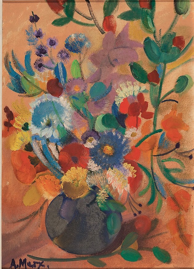 ANTONIO AUGUSTO MARX, Vaso de flores - Óleo sobre tela - 70x50 cm - ACIE 1986 ( Com selo da Galeria Tema Arte Contemporânea )