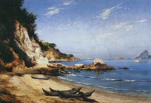 HIPÓLITO CARON(Brasil, 1862-1892) - Praia da Boa Viagem, Niterói - Óleo sobre tela - 50x 75 - 1884