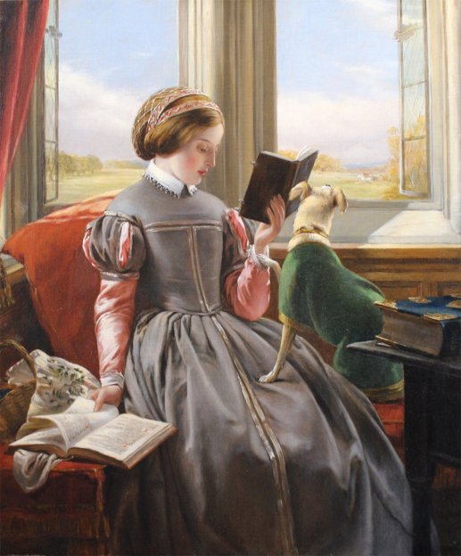 John Callcott Horsley (British 1817-1903), At The Window, the Terrier Anxious to Join the Hunt in the Distance, nd, ost