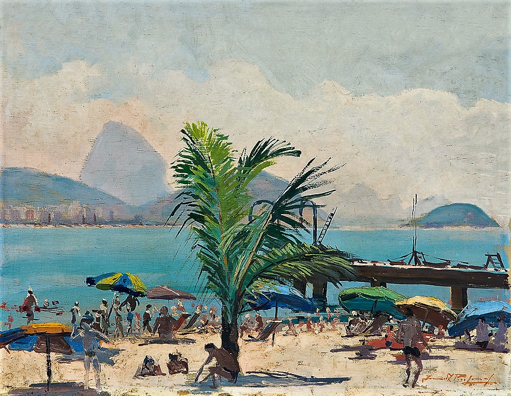 JURANDIR PAIS LEME,Manhã de Março – Posto 6, Rio,óleo s madeira, dat. 1947 e 27 x 35 cm