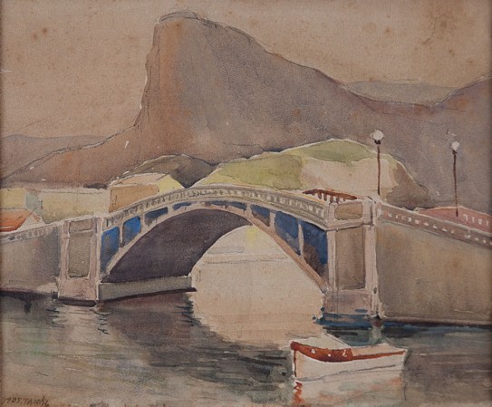 YOSHIYA TAKAOKA, Quadrado da Urca - Rio de Janeiro ,Aquarela sobre papel. Ass. dat. 1938 inf. esq. 25 x 30 cm.