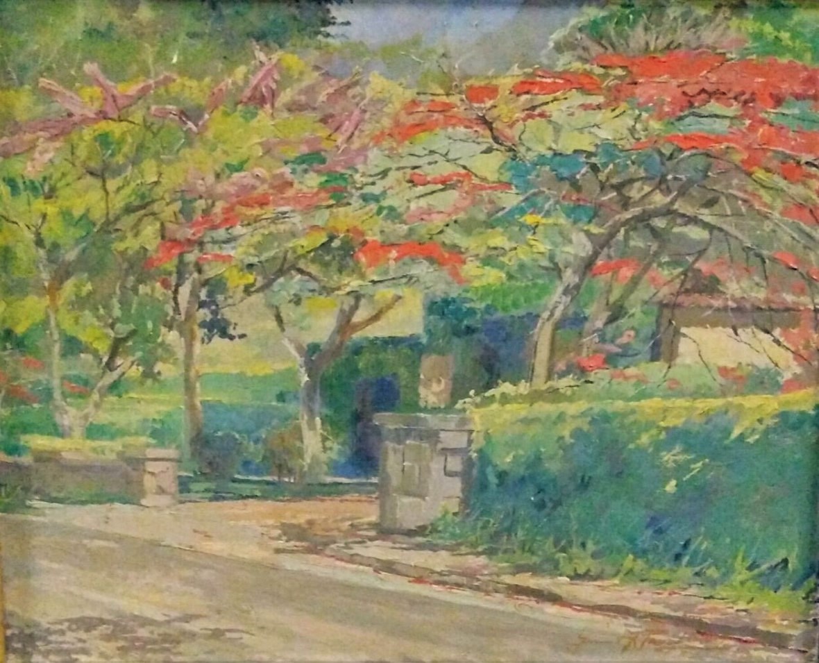 URANDIR PAES LEMES- BELÍSSIMO ÓLEO EM DURATEX. RIO DE JANEIRO GÁVEA. 40 CM X 40 CM.