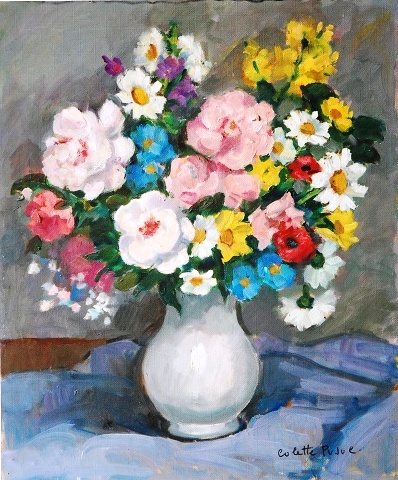 COLETTE PUJOL - Flores Óleo sobre tela, Assinado canto inferior direito, Medindo 51,70 x 43,00 ( sem moldura)