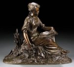 A FRENCH BRONZE FIGURE OF A WOMAN READING, 19th&nbsp;c
